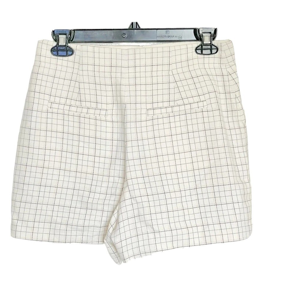Joie Womens Shorts Sz 4 High Waist Dressy Plaid Ivory Career Work Wear Corporate - Picture 2 of 12